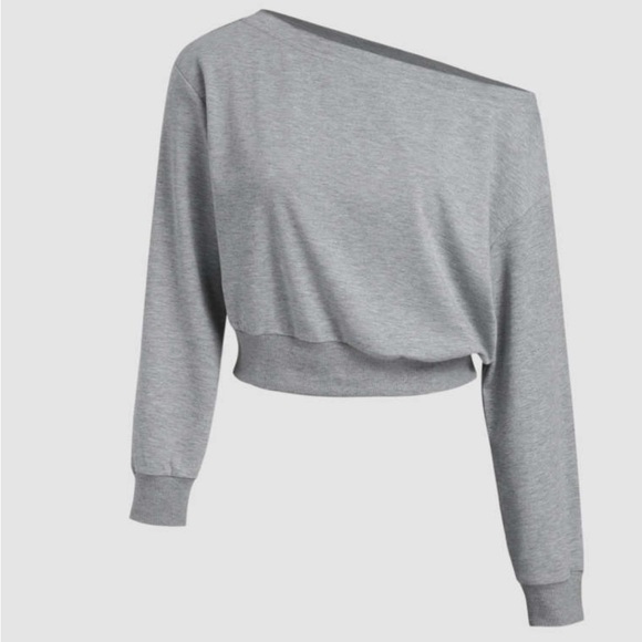 Cider Grey Asymmetrical Neck Long Sleeve Crop Top  Sweater Small - Picture 14 of 15